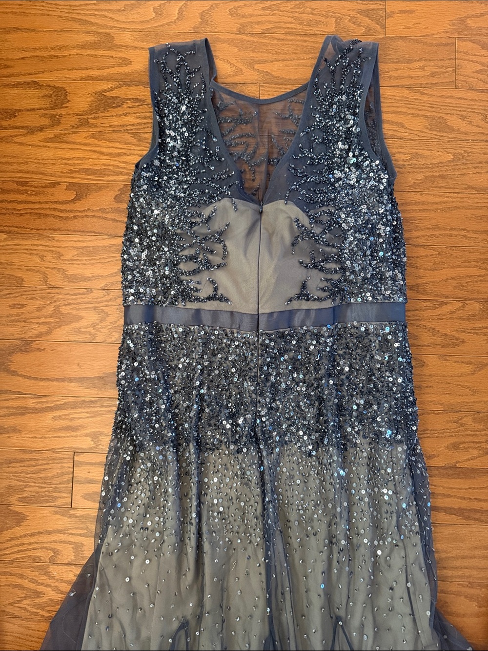 Adrianna Papell beaded mermaid mesh gown in graphite and taupe - Picture 10 of 15